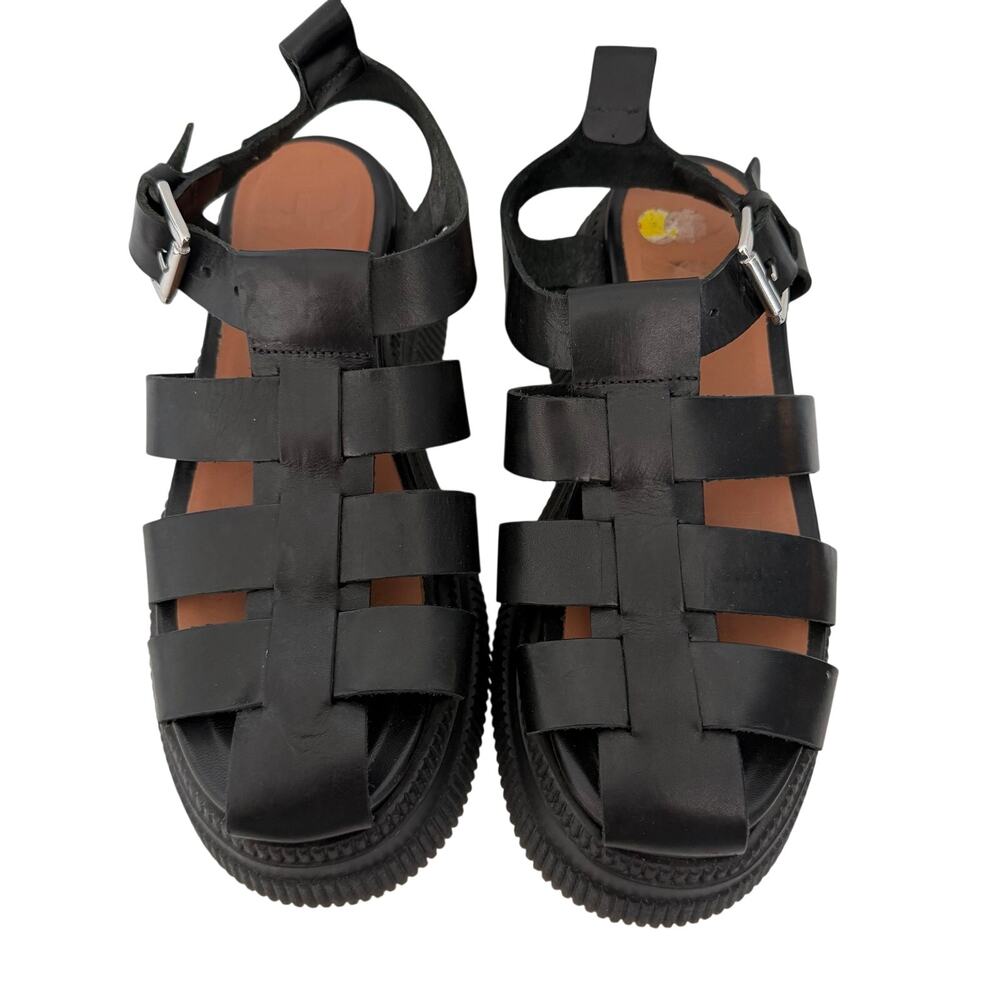 GANNI (US 7 / EU 37) Black Leather Fisherman Sandals Platform Lug Sole Shoes